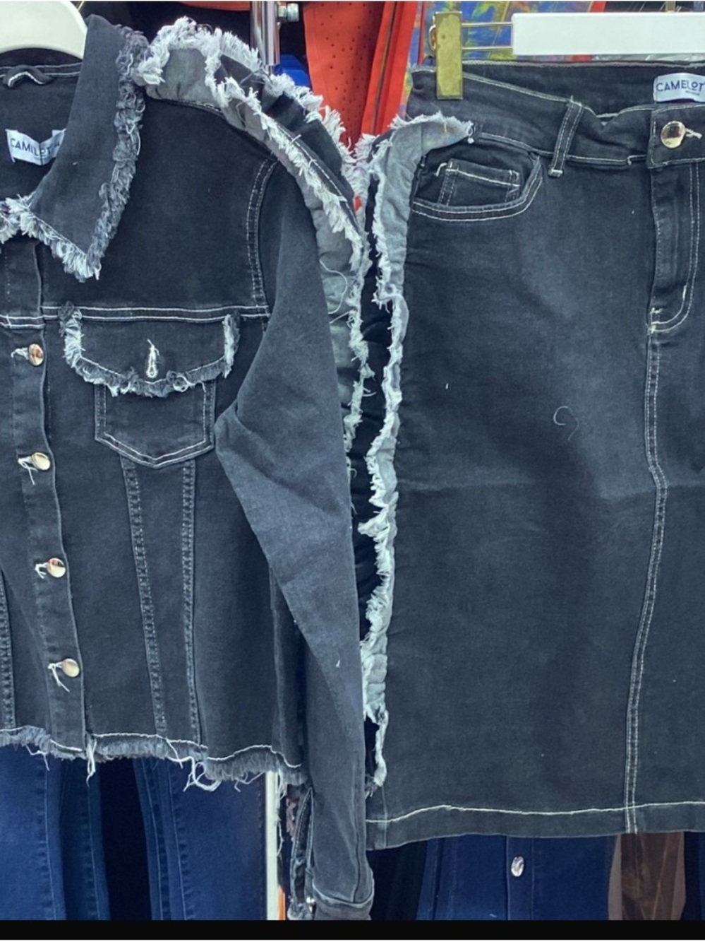 Blue Distressed Denim Jacket set - Women's